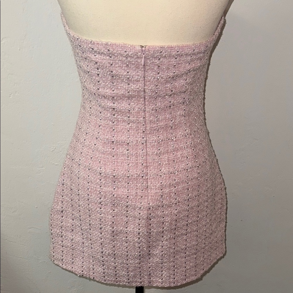 NWOT Tweed Pink Strapless Dress With Bow - Picture 5 of 6
